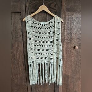 Umgee Beige Crochet Vest with Fringe